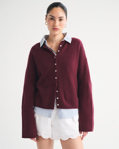 Merino Wool-Blend Roll Neck Cardigan