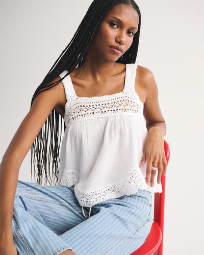 100% Cotton Squareneck Crochet Tank