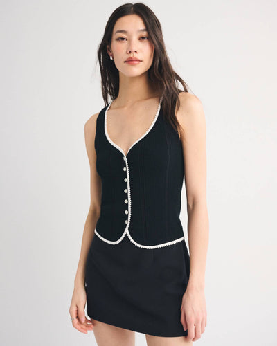 Pointelle Button-Through Sweater Tank