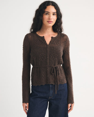 Tie-Waist Bobble-Stitch Cardigan