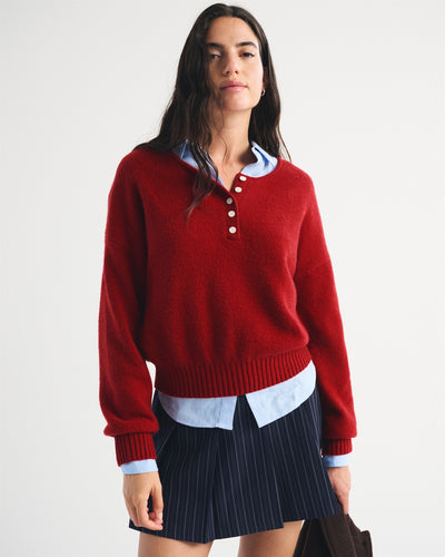 Merino Wool-Blend Henley Sweater