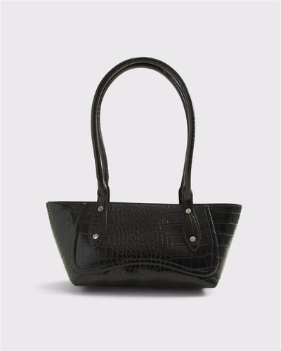 Croc-Effect Vegan Leather Shoulder Bag