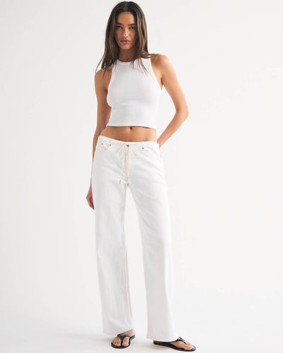 Linen-Blend Low Rise Ultra Loose Drawstring Jean