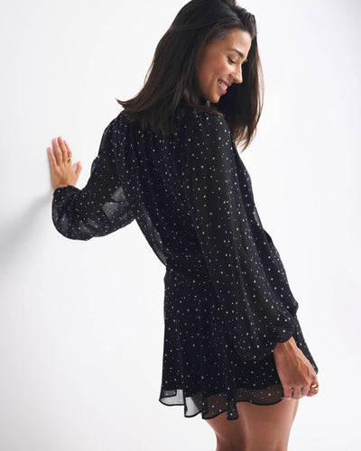 Long-Sleeve Plunge Wrap Mini Dress