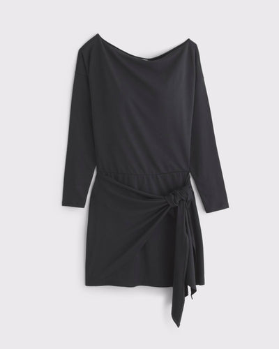 Long-Sleeve Draped Knit Mini Dress