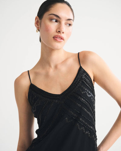 Tie-Back Beaded Slip Midi Dress