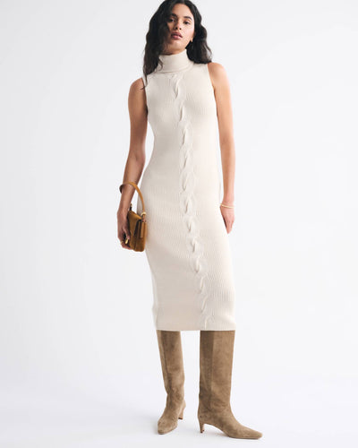 Turtleneck Cable Midi Sweaterdress