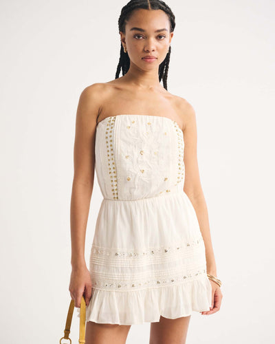 Strapless Easy Waist Beaded Mini Dress
