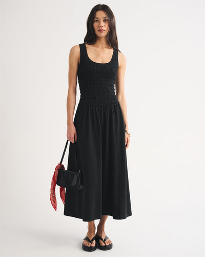 A&F Sydney Smocked Reversible Neckline Knit Midi Dress