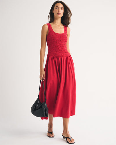 A&F Sydney Smocked Reversible Neckline Knit Midi Dress