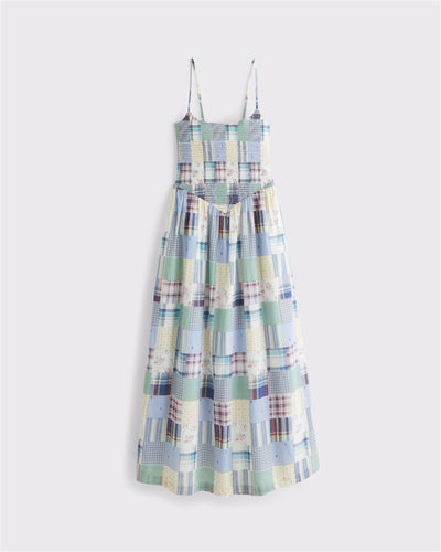 100% Cotton A&F Sydney Smocked Dipped-Waist Midi Dress