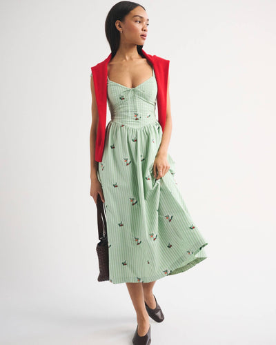 Bra-Free Cap Sleeve Dipped Waist Midi Dress