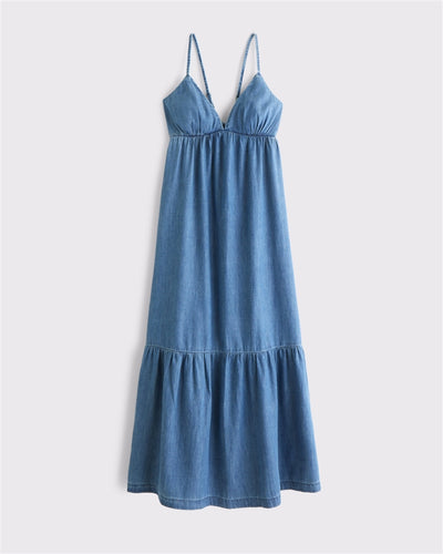 Bra-Free Chambray Flowy Maxi Dress