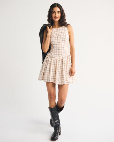 High Neck Button Through Mini Dress