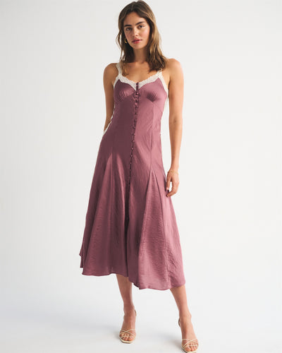 Bra-Free Lace Button-Through Midi Dress