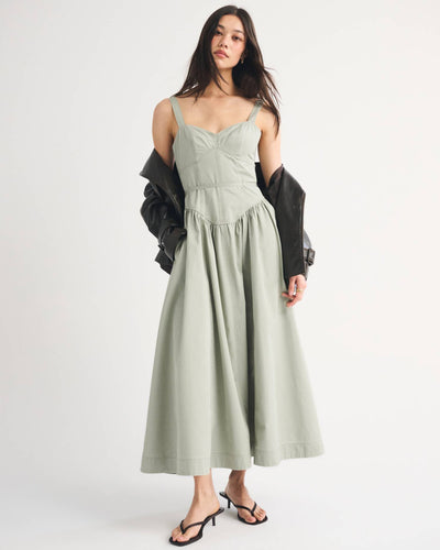Twill Corset Midi Dress