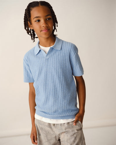 short-sleeve johnny collar sweater
