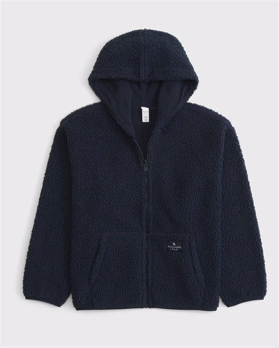 reversible hooded full-zip sherpa jacket