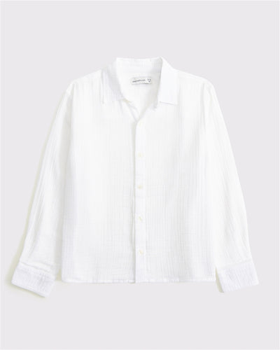 long-sleeve gauzy button-up shirt