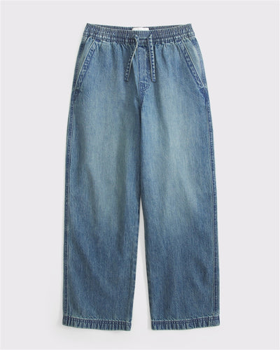 pull-on denim baggy pants