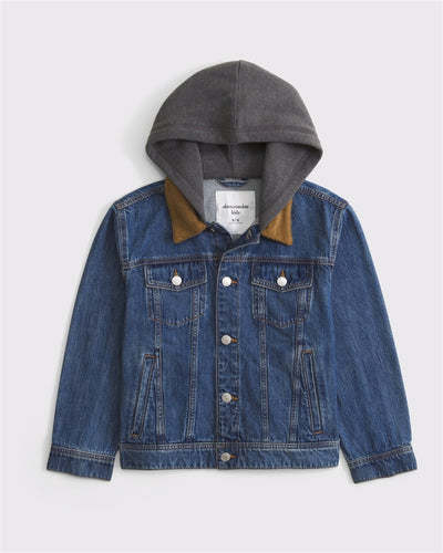 hooded corduroy collar denim jacket