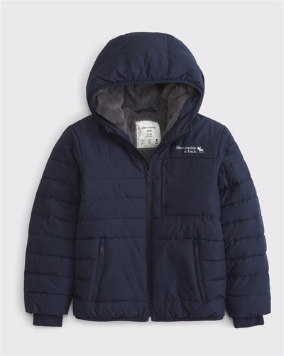 hooded faux fur-lined puffer jacket
