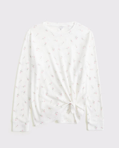 LONG-SLEEVE KNOT-FRONT WAFFLE TEE