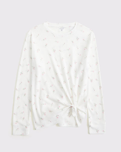 LONG-SLEEVE KNOT-FRONT WAFFLE TEE