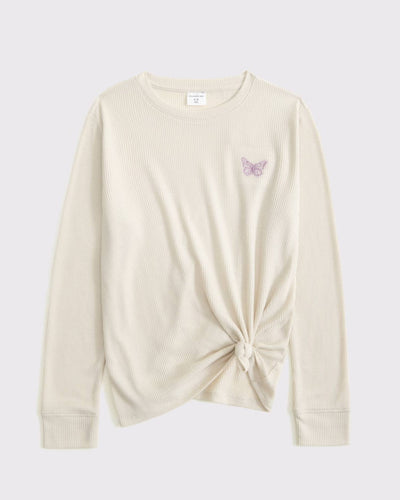 LONG-SLEEVE KNOT-FRONT WAFFLE TEE