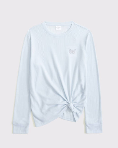LONG-SLEEVE KNOT-FRONT WAFFLE TEE