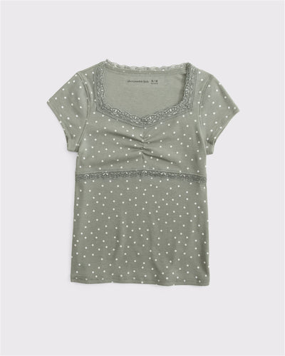 short-sleeve lace-trim top