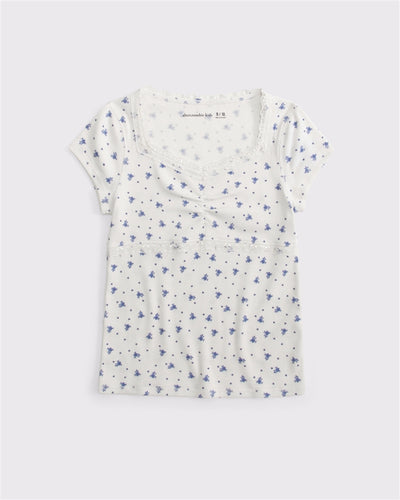 short-sleeve lace-trim top