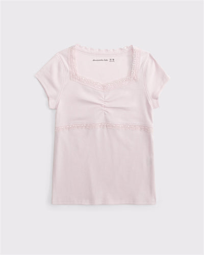 short-sleeve lace-trim top
