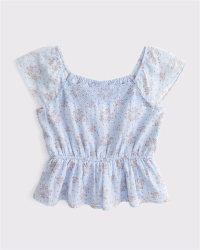cinched lace-trim top
