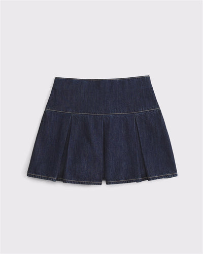 pleated denim mini skort