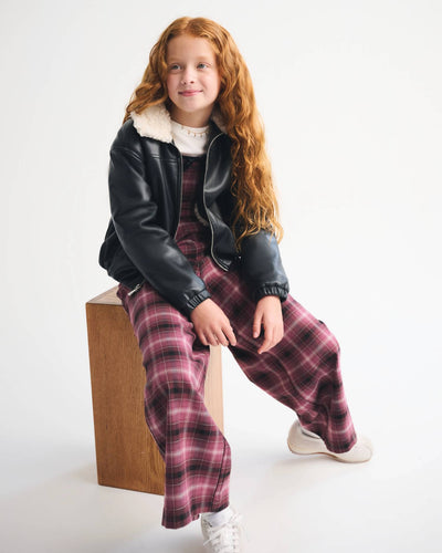 Faux Fur-Lined Vegan Leather Bomber Jacket