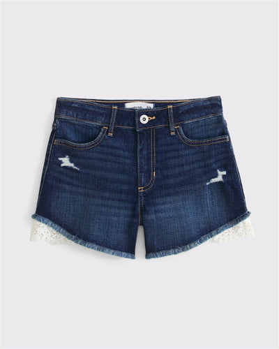 high rise relaxed lace-trim jean shorts