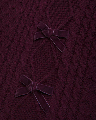 Oversized Bow Cable-Knit Crew Sweater