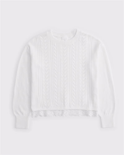 lace-trim crew sweater
