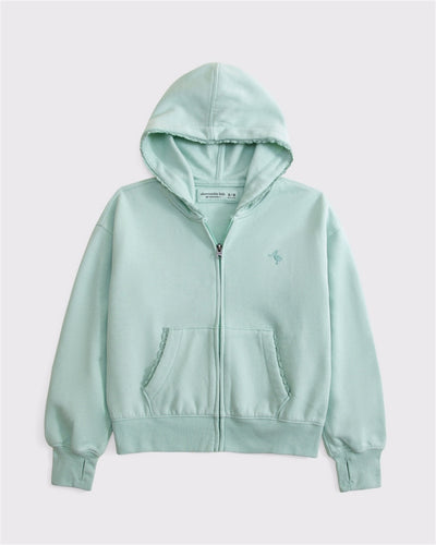 essential lace-trim full-zip hoodie