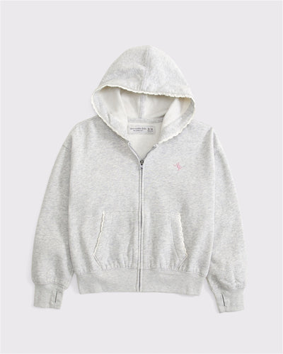 essential lace-trim full-zip hoodie