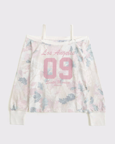 Long-Sleeve Off-The-Shoulder Graphic Tee