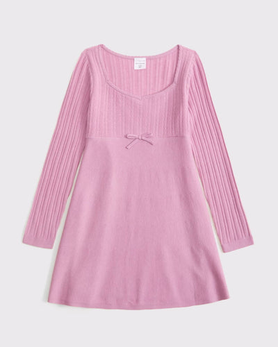 Long-Sleeve Babydoll Mini Sweater Dress