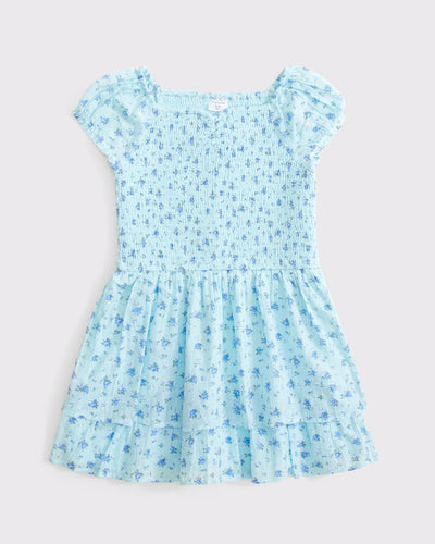 smocked ruffle mini dress