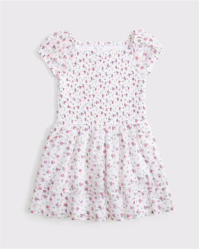 smocked ruffle mini dress
