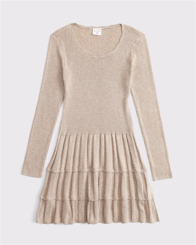 long-sleeve tiered mini sweater dress