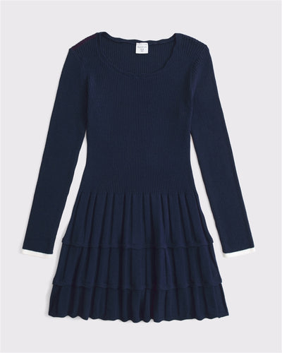 long-sleeve tiered mini sweater dress